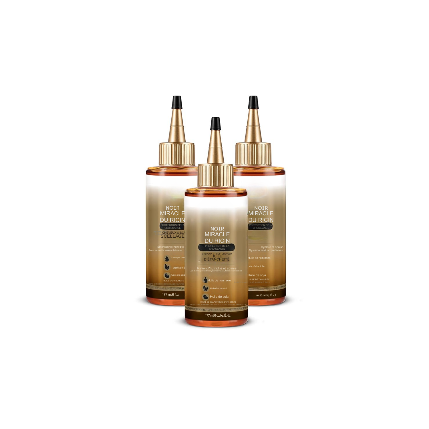Huile Scellante Cheveux & Cuir Chevelu Black Castor Miracle – 3 x 177 ml | À l’Huile de Ricin Noire, Arbre à Thé & Soja
