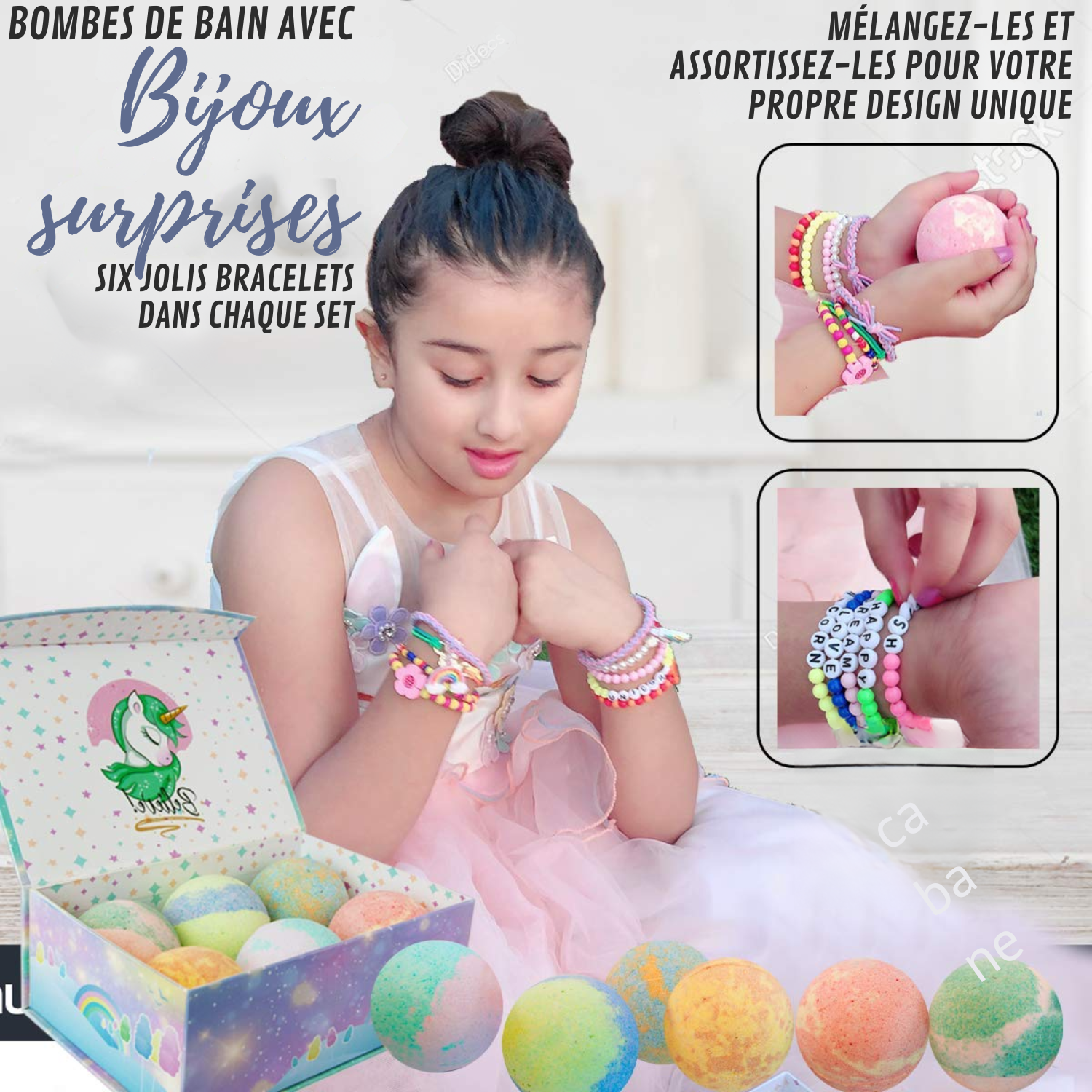 Bombes de Bain Licorne pour Filles avec Bijoux et Coffret à Bijoux 🎁 Bombes de Bain Naturelles et Hydratantes avec Jouet Surprise – Cadeau d’Anniversaire Idéal pour Enfant
