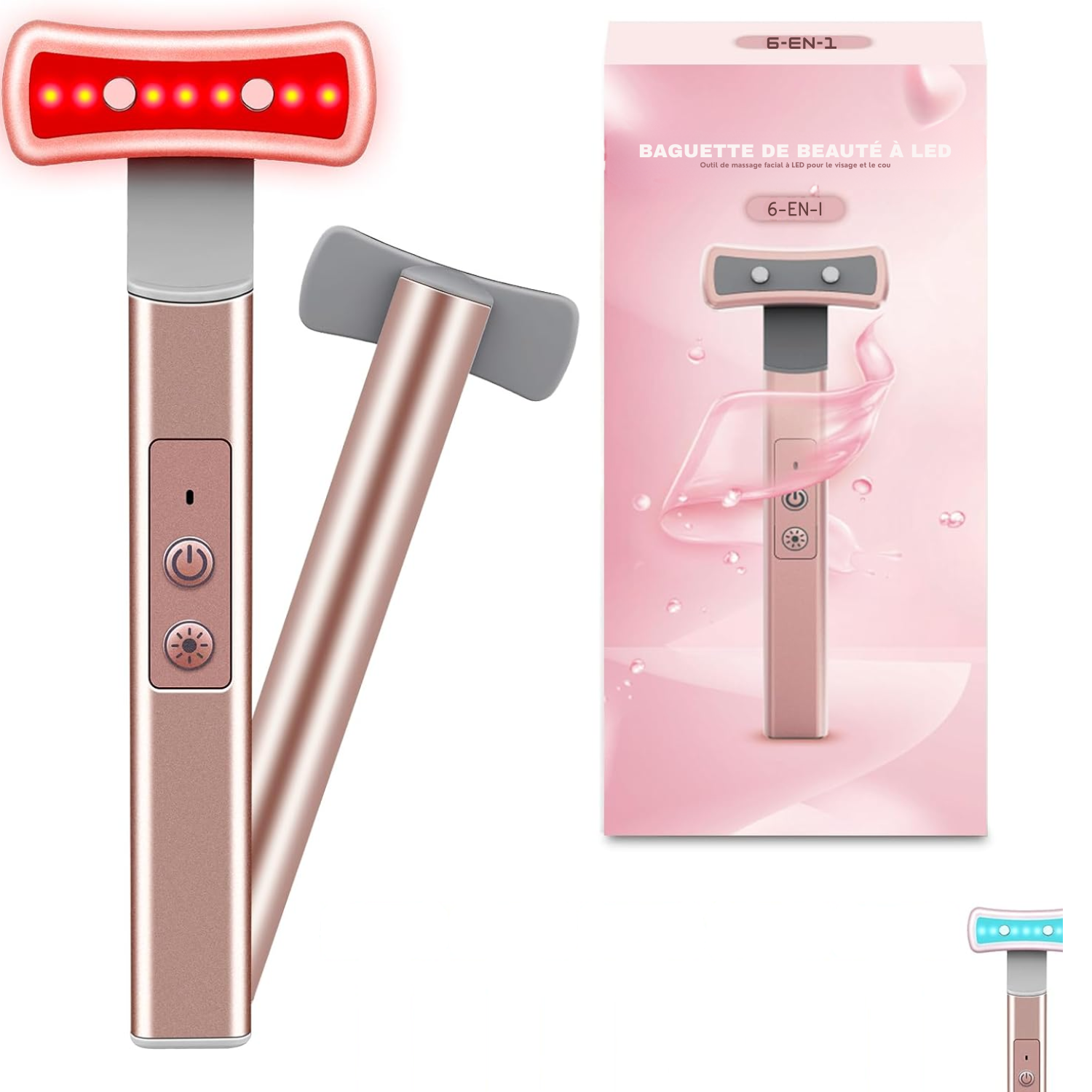 Appareil de Thérapie LED 6 en 1 pour le Visage et les Yeux – Soin Anti-Âge à Lumière Rouge et Massage Raffermissant