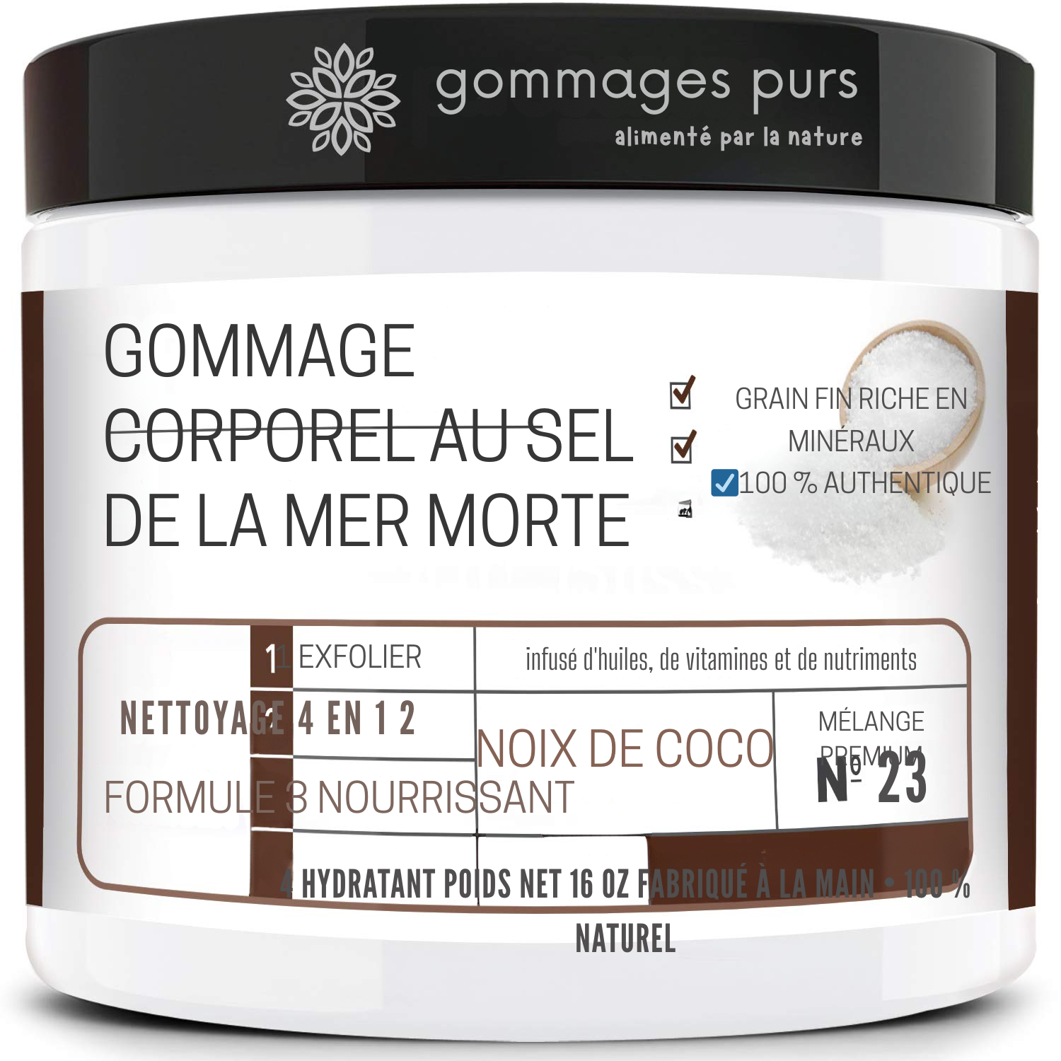 Coffret Gommage Corporel au Coco Premium – Grand Format 454g au Sel de la Mer Morte, Enrichi en Huiles Essentielles et Nutriments – Inclus : Cuillère en Bois, Gant Loofah et Savon Exfoliant à l’Avoine