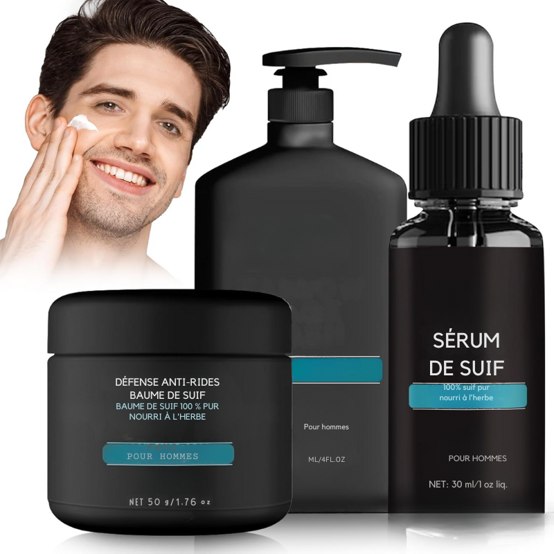 Baume au Suif Anti-Rides, Kit de Soin 3-en-1 pour Homme – Sérum au Suif & Nettoyant Visage, Coffret de Soin du Visage pour Homme, Hydratant au Suif pour le Visage, Baume 100 % Naturel au Suif de Bœuf, Réduit les Rides et Ridules.